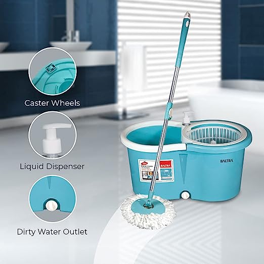 Baltra Magic Clean Mop with Wheels and Bucket Floor Cleaning with 2 Microfiber Refills 7 LTR Baltra Magic Clean Mop with Wheels and Bucket Floor Cleaning with 2 Microfiber Refills 7 LTR
